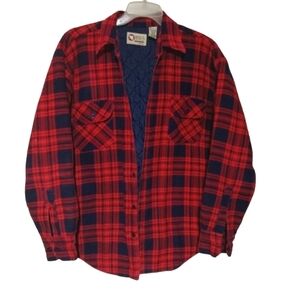 Quilted Flannel Jacket Red Blue Plaid Outdoor Wear Barn Utility Large Coat